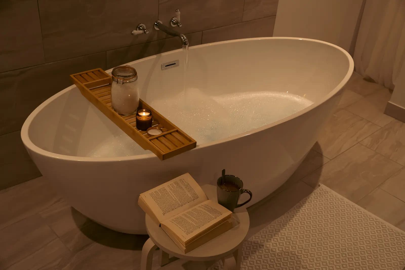 A guest property bathroom with a freestanding bath.